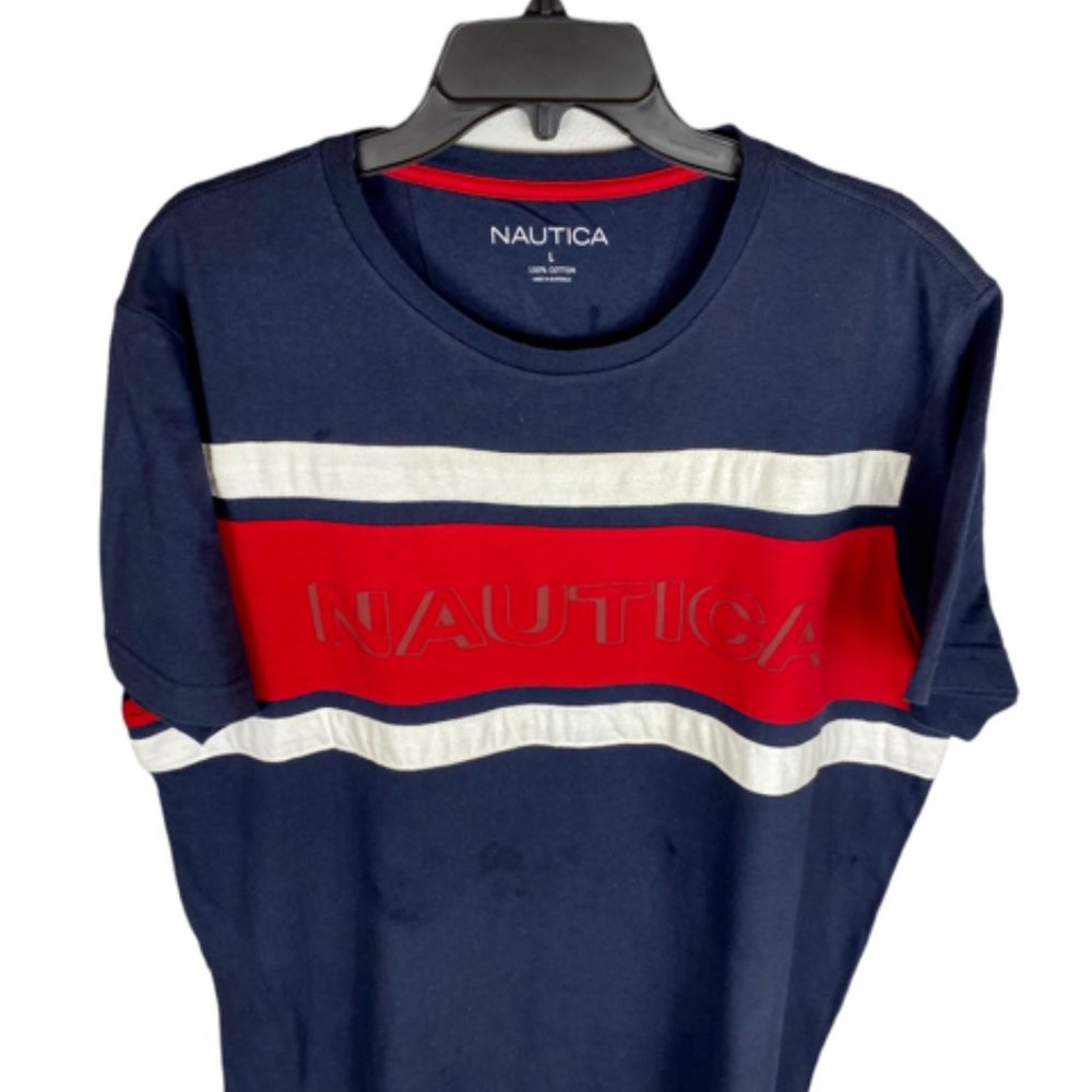Men's Nautica Short Sleeve Tee. Blue, Red, Lg